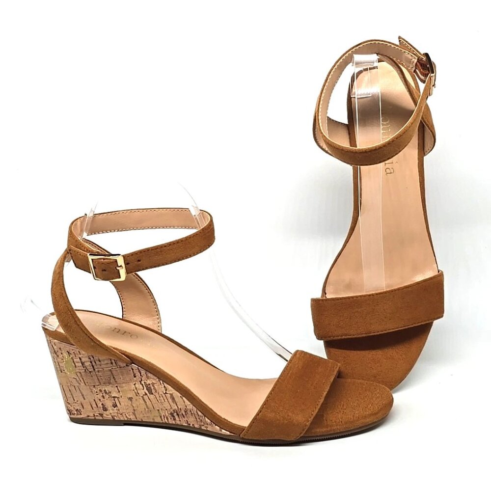 Monrovia Tan Sandals S229 Wedge Open Toe Women's Size US 8.5